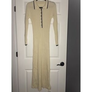 Commense Ribbed Knit Midi Sweater Dress Xl Cream With Black Trim New With Tags